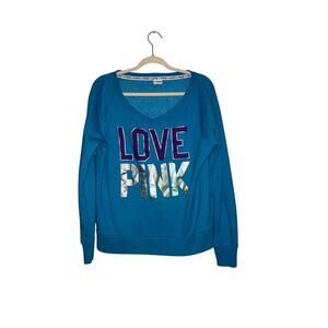 Victoria's Secret Pink Blue Fleece Sweatshirt Size Large